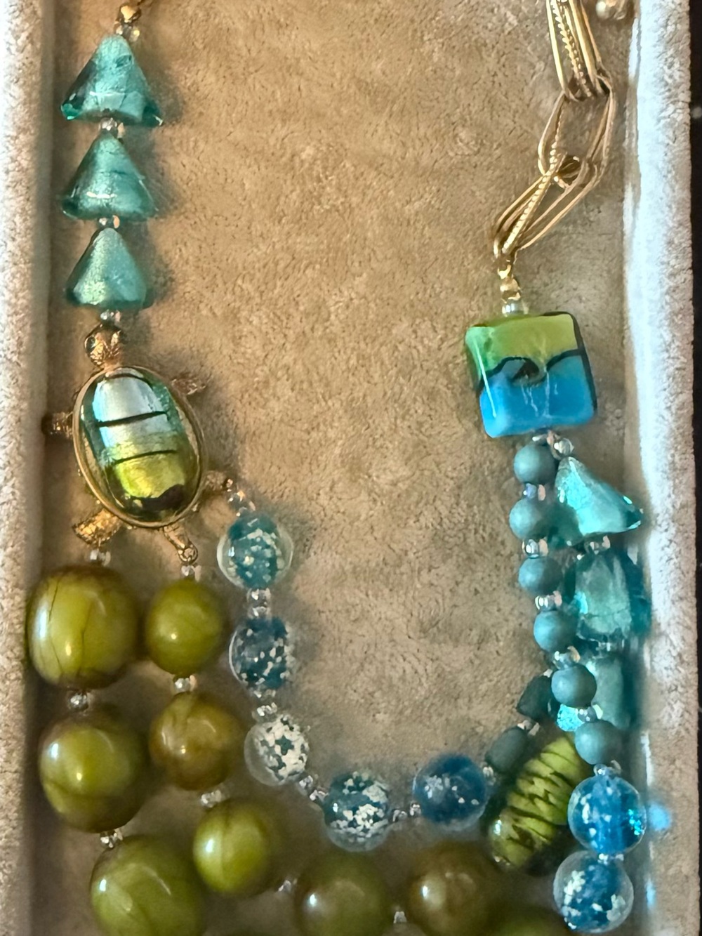 Chico’s Blue & Green Multi-Strand Beaded Statement Necklace